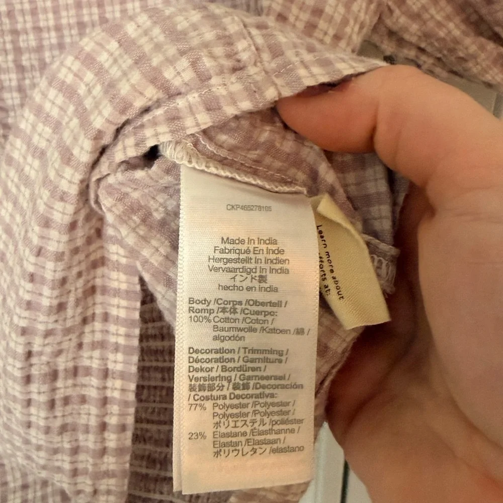 Madewell Blush Gingham Puff Sleeve Top XXS Smocked Cottagecore Blouse - Picture 4 of 7